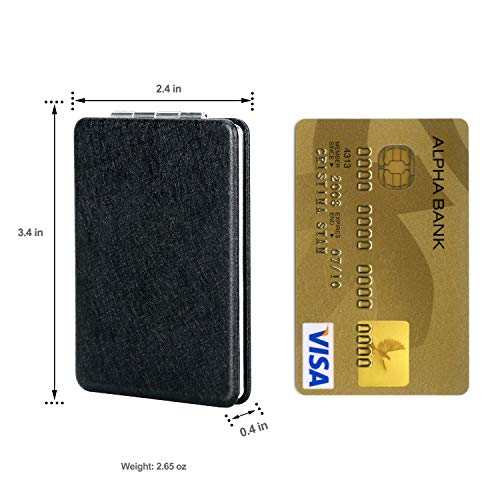 Espejo compacto para hombres, mujeres y niñas, espejos de maquillaje de viaje negro para bolso y bolsillo, espejo portátil de doble cara sin distorsión