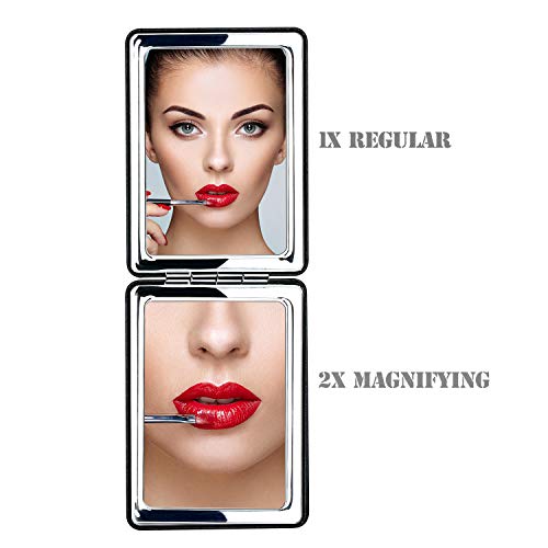 Espejo compacto para hombres, mujeres y niñas, espejos de maquillaje de viaje negro para bolso y bolsillo, espejo portátil de doble cara sin distorsión