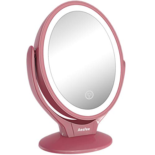 Espejo de Maquillaje de Doble Cara con Luces LED, Espejo Maquillaje de Aumento 1x/7x con Rotación de 360°,Pantalla Táctil Ajustable de Brillo,Recargable,Espejo iluminador Portátil para Viajes