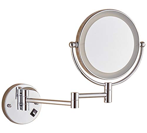 Espejo de Maquillaje de Pared, Espejo LED de Aumento de Doble Cara, Espejo de BañO, Giratorio de 360 ​​° Y Extensible, Espejo de Afeitar con Enchufe/Cableado/Plata/Plug/in