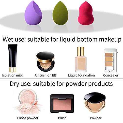 Esponja de maquillaje, huevo de esponja mreechan, maquillaje de huevo de esponja,3 piezas formas diferentes de esponjas para maquillaje, con soporte de esponja de maquillaje