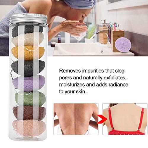 Esponja Konjac natural para peeling, lavado facial, limpieza facial, esponja de fibras vegetales, 8 unidades, esponja suave de limpieza con bambú activado para todas las pieles (secas)