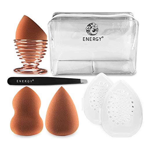 Esponja Maquillaje, 8 en 1 de Energy con estuche organizador de viaje, esponjas de maquillaje sin látex, soporte con 1 pinza para cejas, regalo ideal para niñas y amigos …