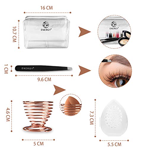 Esponja Maquillaje, 8 en 1 de Energy con estuche organizador de viaje, esponjas de maquillaje sin látex, soporte con 1 pinza para cejas, regalo ideal para niñas y amigos …