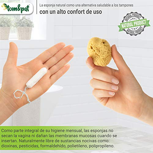 Esponja Menstrual – 5 piezas en una bolsa de yute – alternativa ecológica a los tampones – Esponja Natural sin blanquear – extra suave & reutilizable (5 x 5-7 cm)