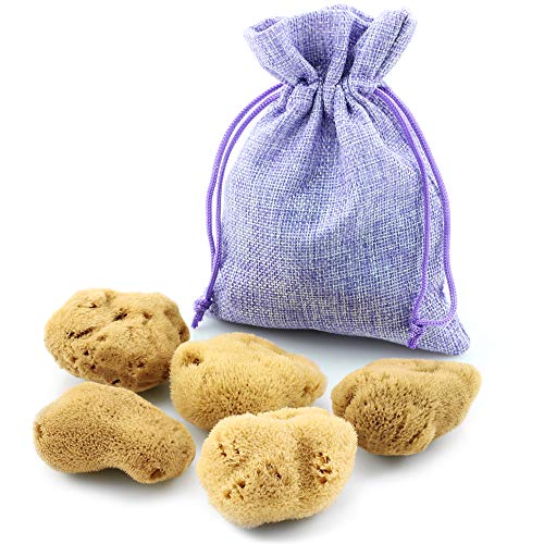 Esponja Menstrual – 5 piezas en una bolsa de yute – alternativa ecológica a los tampones – Esponja Natural sin blanquear – extra suave & reutilizable (5 x 5-7 cm)