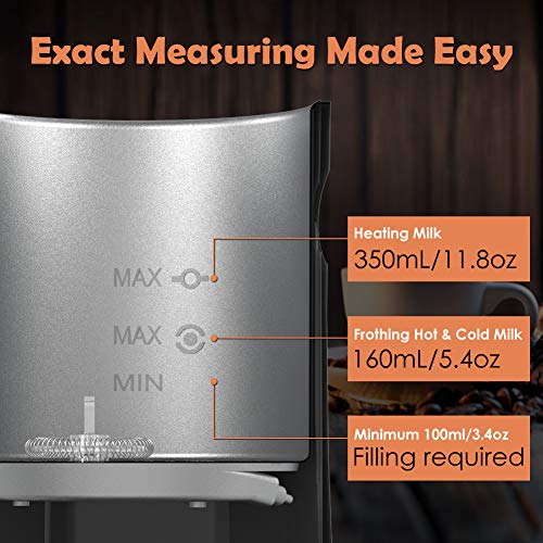 Espumador de Leche Eléctrico,400W,350ML Vaporizador de leche Acero Inoxidable Antiadherente con Función de Frío y Calor para Leche, Café, Capuchino, Macchiato y Chocolate Caliente,Fácil de Limpiar