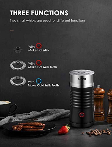 Espumador Leche Eléctrico Batidora de Leche, 3 Modos Espuma Frío, Caliente y Calentar, Acero Inoxidable, Espuma Rica, 240ml, Apagamiento Automático, Protección Contra-sobrecalentar