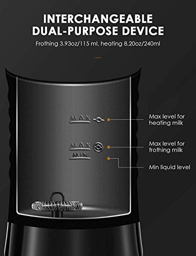 Espumador Leche Eléctrico Batidora de Leche, 3 Modos Espuma Frío, Caliente y Calentar, Acero Inoxidable, Espuma Rica, 240ml, Apagamiento Automático, Protección Contra-sobrecalentar