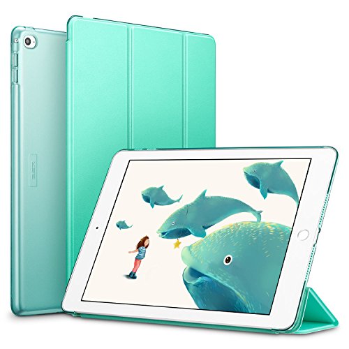 ESR Funda iPad Air 2 Silicona [Auto-Desbloquear] y Función de Soporte [Ligera] de Cuero Sintético y Plástico Duro Transparente Esmerilado Smart Cover Cáscara para iPad Air 2 -Menta