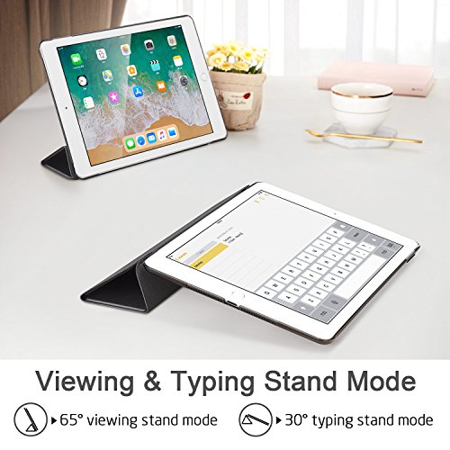 ESR Funda iPad Air 2 Silicona [Auto-Desbloquear] y Función de Soporte [Ligera] de Cuero Sintético y Plástico Duro Transparente Esmerilado Smart Cover Cáscara para iPad Air 2 -Negro