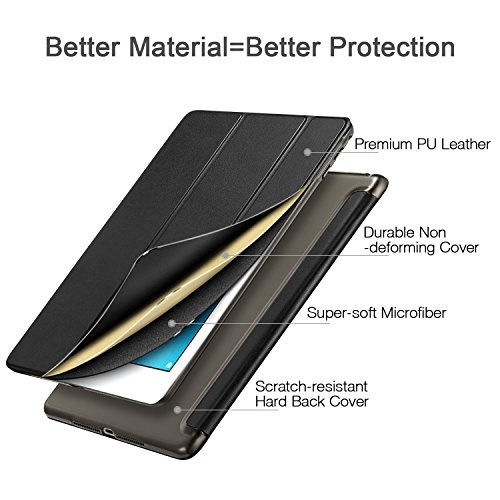 ESR Funda iPad Air 2 Silicona [Auto-Desbloquear] y Función de Soporte [Ligera] de Cuero Sintético y Plástico Duro Transparente Esmerilado Smart Cover Cáscara para iPad Air 2 -Negro