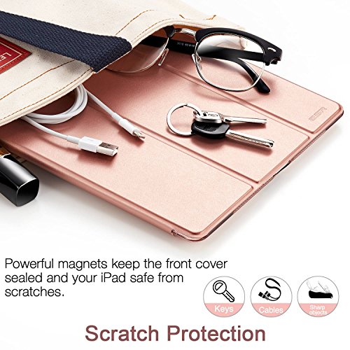 ESR Funda iPad Air Silicona [Auto-Desbloquear] y Función de Soporte [Ligera] de Cuero Sintético y Plástico Duro Transparente Esmerilado Smart Cover Cáscara para Apple iPad Air- Oro Rosa