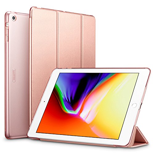 ESR Funda iPad Air Silicona [Auto-Desbloquear] y Función de Soporte [Ligera] de Cuero Sintético y Plástico Duro Transparente Esmerilado Smart Cover Cáscara para Apple iPad Air- Oro Rosa
