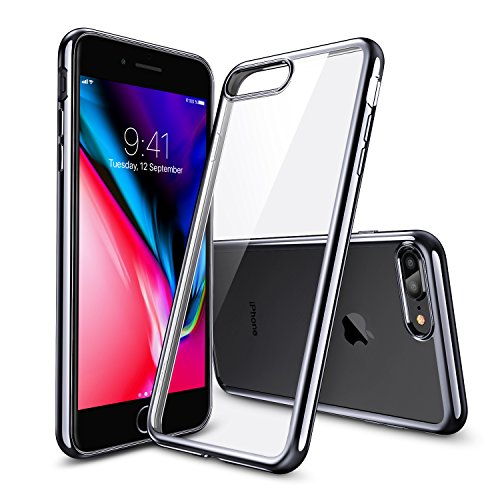 ESR Funda para iPhone 8 Plus/ 7 Plus, Transparente Suave TPU Gel [Ultra Fina] [Protección a Bordes y Cámara] [Compatible con Carga Inalámbrica] para Apple iPhone 7 Plus iPhone 8 Plus -Negro