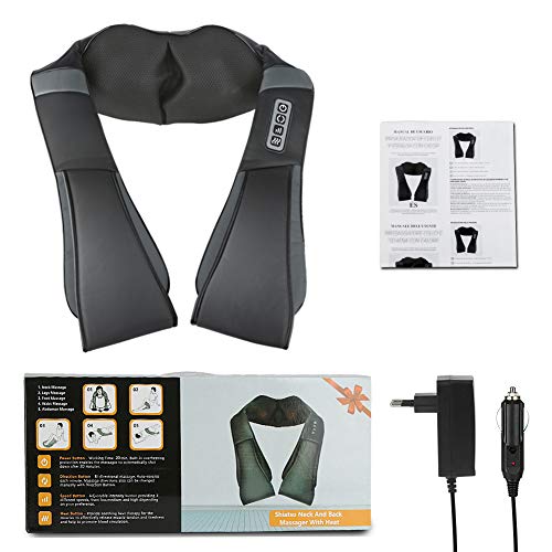 ESSEASON Masajeador de Espalda Shiatsu - 16 Nodos Masajeador Cervical con 3D Amasamiento Profundo Rotación y Función de Calor, Relajación para Cuello y Hombros - Casa Oficina Coche (A-Negro)