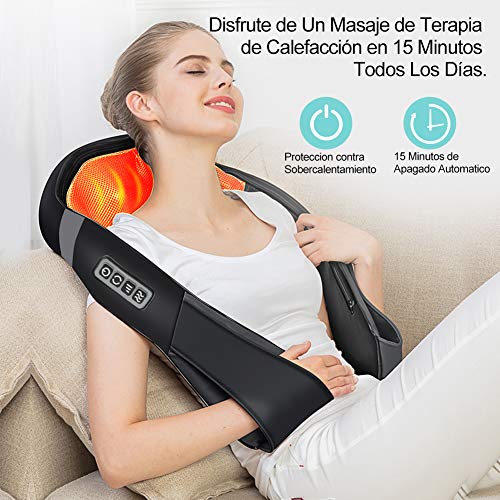 ESSEASON Masajeador de Espalda Shiatsu - 16 Nodos Masajeador Cervical con 3D Amasamiento Profundo Rotación y Función de Calor, Relajación para Cuello y Hombros - Casa Oficina Coche (A-Negro)