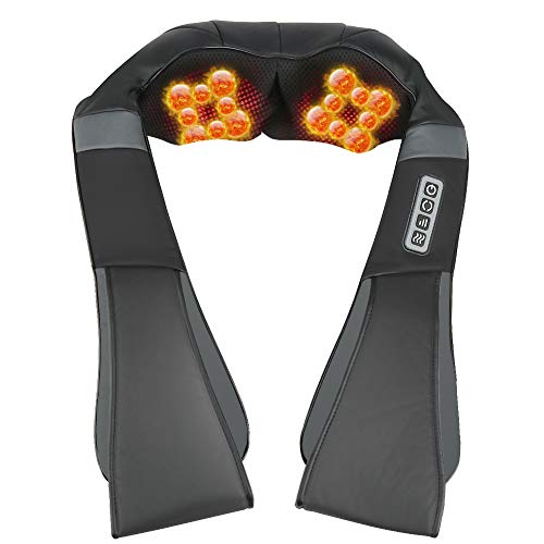 ESSEASON Masajeador de Espalda Shiatsu - 16 Nodos Masajeador Cervical con 3D Amasamiento Profundo Rotación y Función de Calor, Relajación para Cuello y Hombros - Casa Oficina Coche (A-Negro)