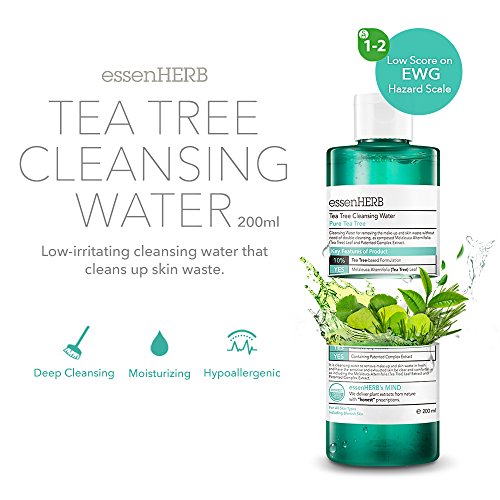 ESSENHERB TEA TREE FACE WASH - Cleansing and Makeup Remover, Blemish Care system, Low-irritating cleansing water facial wash that cleans up skin waste.