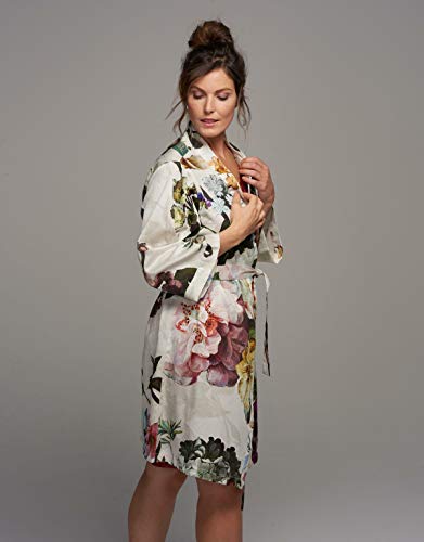 ESSENZA - Kimono de flores de peonías con tulipanes de algodón satinado, color blanco, M
