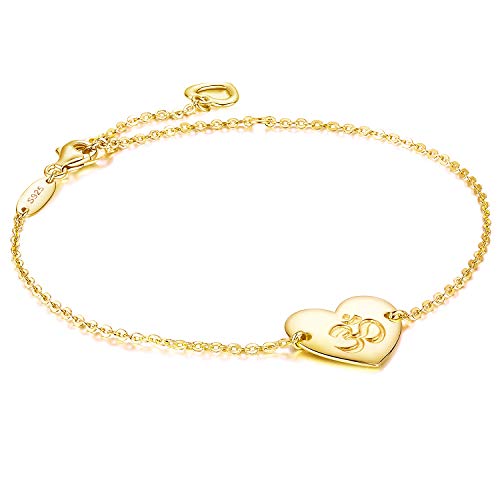 ESSIE ODILA Pulsera de Mujer Om religioso corazón Colgante en Plata de Ley 925, Regalo de cumpleaños, Navidad para la Madre, Esposa, Novia, Hija, Hermana, niña