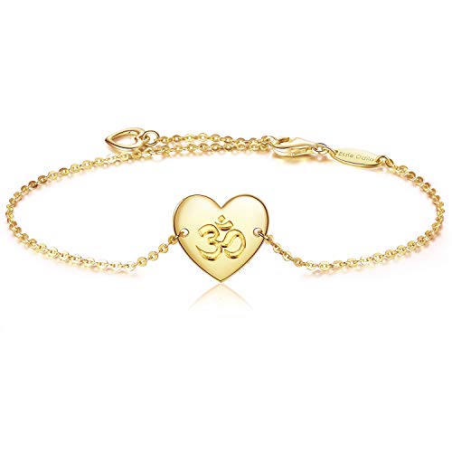 ESSIE ODILA Pulsera de Mujer Om religioso corazón Colgante en Plata de Ley 925, Regalo de cumpleaños, Navidad para la Madre, Esposa, Novia, Hija, Hermana, niña