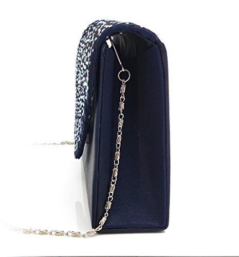 EssVita Noche Boda Nupcial Fiesta Embrague Bolso para mujeres Diamantes Escarchado Sobre Bolso Bolsas de hombro Azul Oscuro