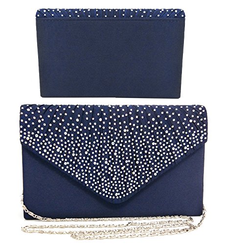 EssVita Noche Boda Nupcial Fiesta Embrague Bolso para mujeres Diamantes Escarchado Sobre Bolso Bolsas de hombro Azul Oscuro
