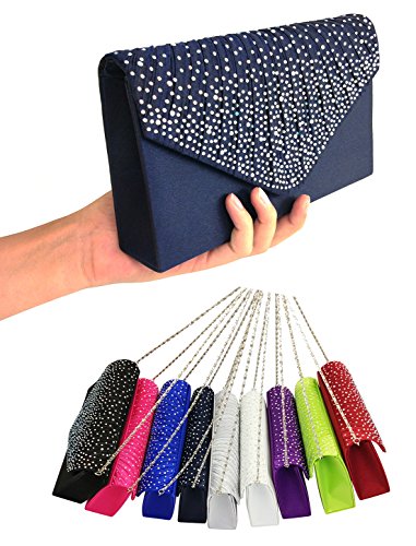 EssVita Noche Boda Nupcial Fiesta Embrague Bolso para mujeres Diamantes Escarchado Sobre Bolso Bolsas de hombro Azul Oscuro