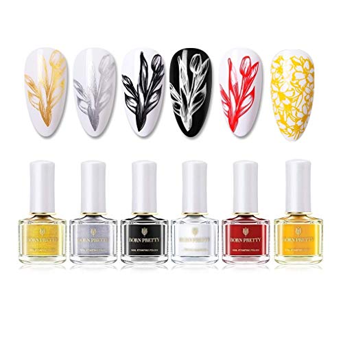 Estampacion Esmalte de uñas, de Born Pretty, de color brillante, para impresión, para usar con plantillas, 6 ml