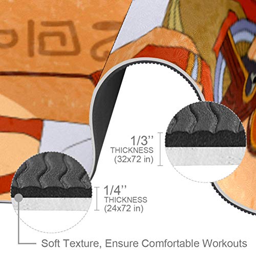 Esterilla de yoga antideslizante de arte egipcio antiguo extra gruesa para ejercicios y fitness para todo tipo de pilates en el suelo con correa de transporte y bolsa (182,9 x 61 x 6 mm)