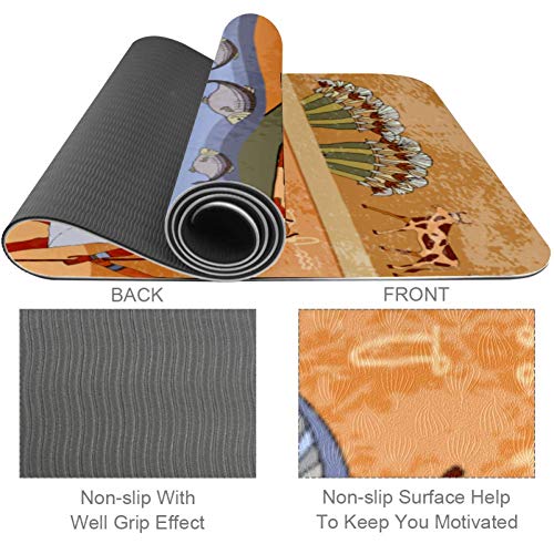 Esterilla de yoga antideslizante de arte egipcio antiguo extra gruesa para ejercicios y fitness para todo tipo de pilates en el suelo con correa de transporte y bolsa (182,9 x 61 x 6 mm)