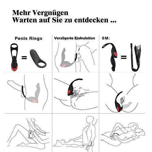 Estimulador de Próstata con Anillo, Control Remoto de Silicona Aparatos de Masaje de Próstata, 9 Velocidades Recargable Impermeable de Punto G hombres, Masajeador de Próstata