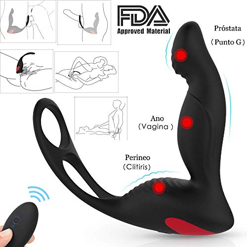 Estimulador de Próstata con Anillo, Control Remoto de Silicona Aparatos de Masaje de Próstata, 9 Velocidades Recargable Impermeable de Punto G hombres, Masajeador de Próstata