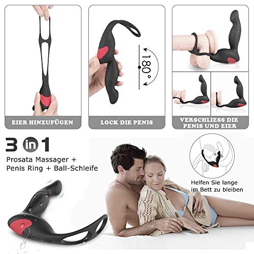 Estimulador de Próstata con Anillo, Control Remoto de Silicona Aparatos de Masaje de Próstata, 9 Velocidades Recargable Impermeable de Punto G hombres, Masajeador de Próstata