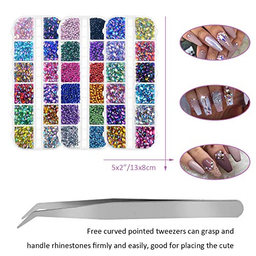 Estrás para decoración de uñas, reverso plano, multicolor, lote de 4000 unidades, incluye pinza de regalo