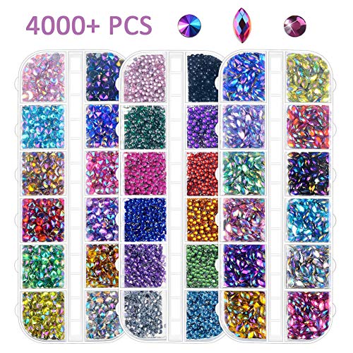 Estrás para decoración de uñas, reverso plano, multicolor, lote de 4000 unidades, incluye pinza de regalo