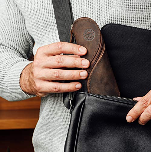 Estuche de cuero auténtico - estilo vintage hecho a mano suave estuche de gafas delgadas, estuche de lápices y cartuchera