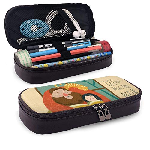 Estuche de cuero para lápices con texto en inglés "Dejar el tiempo mágico", tema de la paternidad, estuche para estudiante, 19,8 x 11,4 x 3,8 cm.