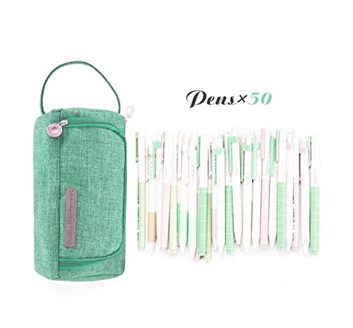 Estuche de lápices de lino de gran capacidad,Caja Case con Cremallera de Escolar,Estuche de lápices con 3 Compartimento para Niños Adolescente,Estuches Algodón y Lino Lápiz Cosmética (verde)