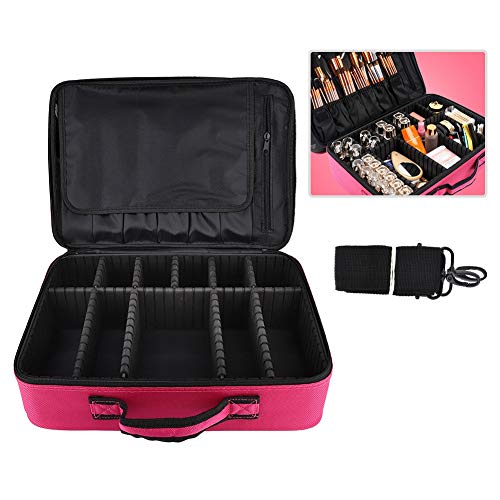 Estuche de Maquillaje 3 capas Profesional Puerto de Trucos de Maquillaj Bolsa de Maquillaje Organizador para Cosméticos Joyería/Labial/Cepillo de Sombra(Rosa roja)