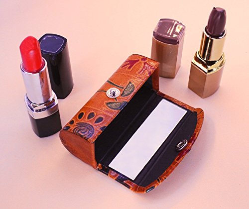 Estuche de piel para pintalabios y cosméticos para el bolso, suave y duradero, con espejo, color marrón