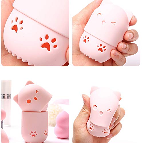 Estuche de viaje de silicona para esponjas de maquillaje, 2 unidades, con forma de gato, organizador de esponja de maquillaje, lavable y reutilizable, para el hogar