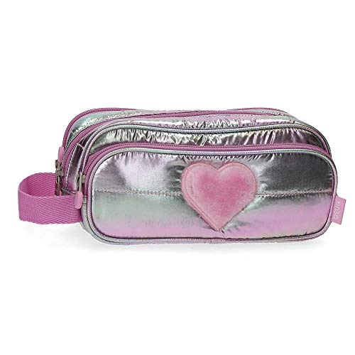 Estuche Enso Fancy Triple Cremallera, Rosa, 22x10x9 cm