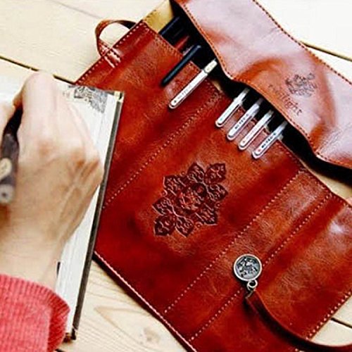 Estuche Escolar Estuches Bolis Estilo Vintage Caja De LáPiz Bolígrafo Plumas de la Escuela Universidad para Estudiantes Alumnos Chicas Niños de Cuero PU Marrón (marrón-2)