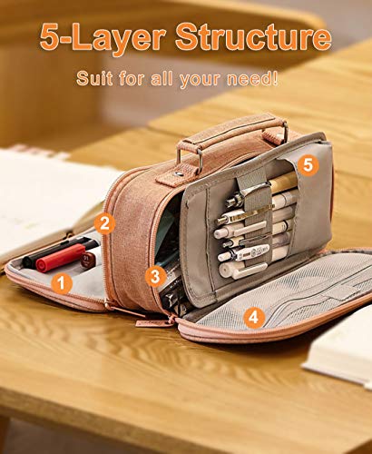 Estuche Lápiz Bolsa Gran Capacidad Bolso Maquillaje Bolígrafo Escritorio Organizador Almacenamiento Marcador Caja Papelería para Colegio Oficina Estudiantes Adolescente (rosado)