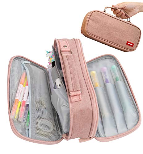 Estuche Lápiz Bolsa Gran Capacidad Bolso Maquillaje Bolígrafo Escritorio Organizador Almacenamiento Marcador Caja Papelería para Colegio Oficina Estudiantes Adolescente (rosado)