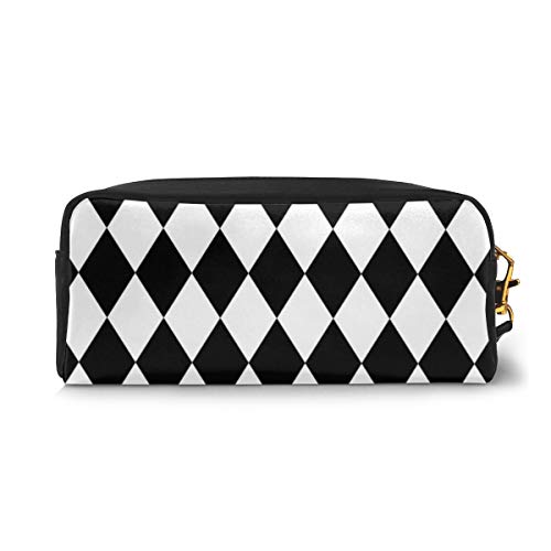 Estuche negro y blanco con diseño de arlequín, bolsa de maquillaje, cartera de gran capacidad, bolsa de maquillaje, organizadores de maquillaje para estudiantes o mujeres