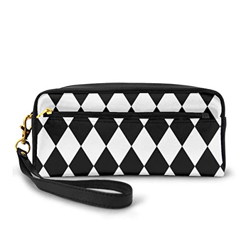 Estuche negro y blanco con diseño de arlequín, bolsa de maquillaje, cartera de gran capacidad, bolsa de maquillaje, organizadores de maquillaje para estudiantes o mujeres