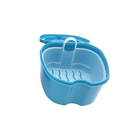 Estuche para Dentadura, Caja para Baño de Dentadura para Taza de Dentadura con Cepillo de Limpieza (Color Aleatorio), Baño para Dentadura para Limpieza de Retenedores (Azul)